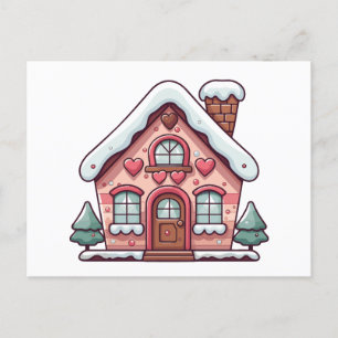 Cartes Pour Fêtes Annuelles Maison en pain d'épices rose avec les coeurs
