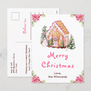 Cartes Pour Fêtes Annuelles Maison en pain d'épices rose Joyeux Noël
