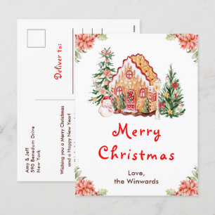 Cartes Pour Fêtes Annuelles Maison en pain d'épices Rouge Joyeux Noël