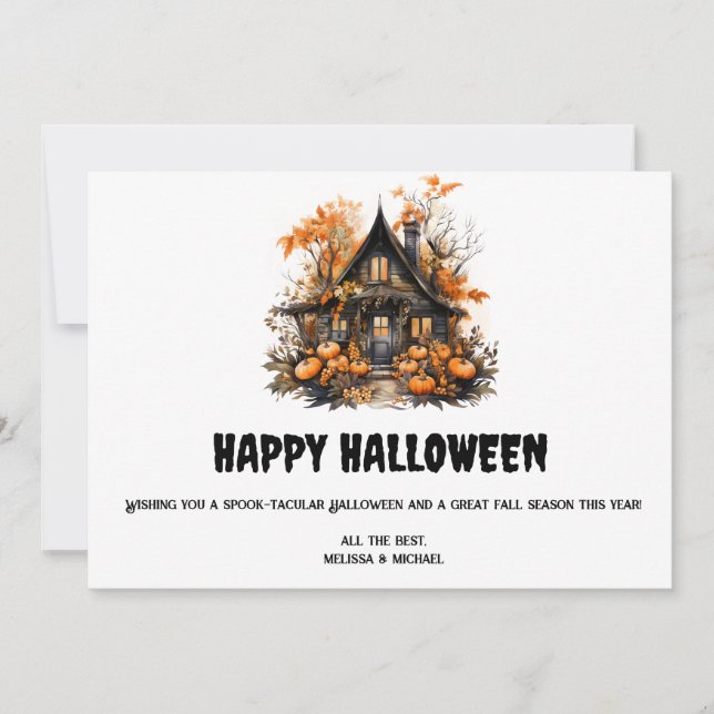 Cartes Pour Fêtes Annuelles Maison hantée avec Halloween Citrouille (Devant)