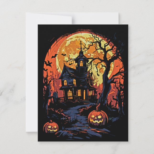 Cartes Pour Fêtes Annuelles Maison hantée d'Halloween éffrayant (Devant)