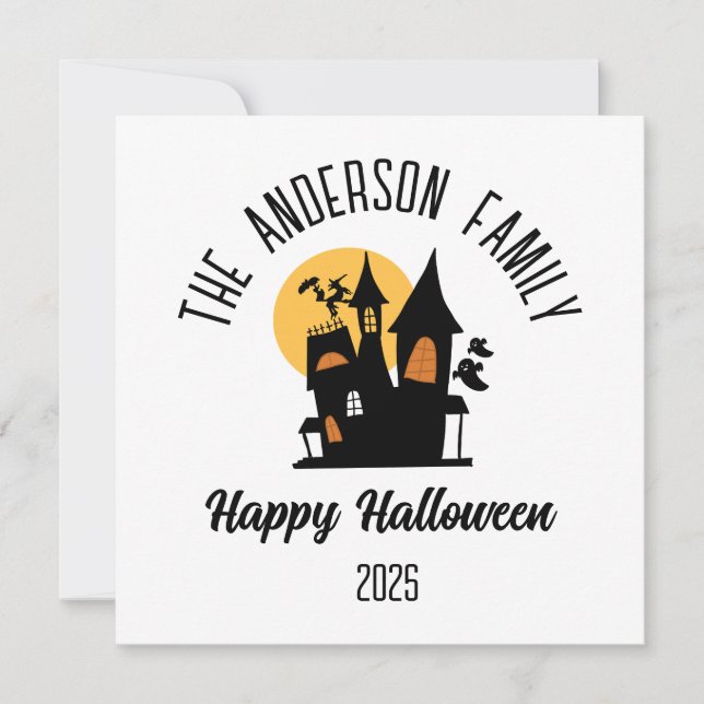 Cartes Pour Fêtes Annuelles Maison hantée effrayante Halloween Nom personnalis (Devant)