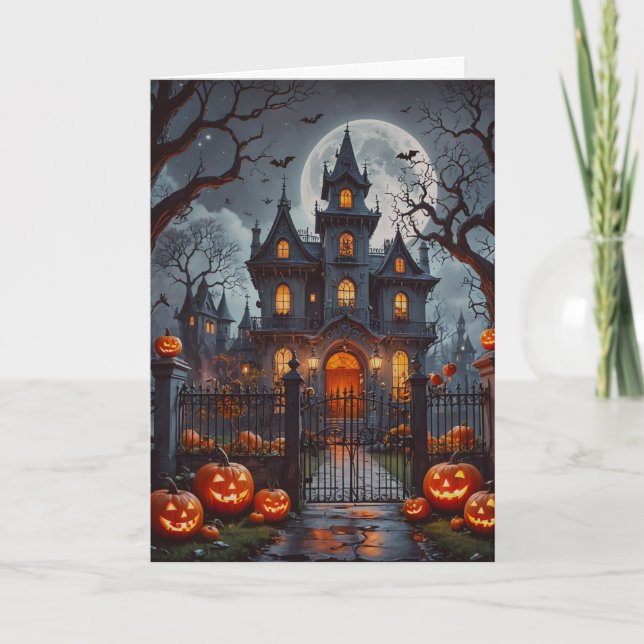 Cartes Pour Fêtes Annuelles Maison hantée et citrouilles Halloween (Devant)