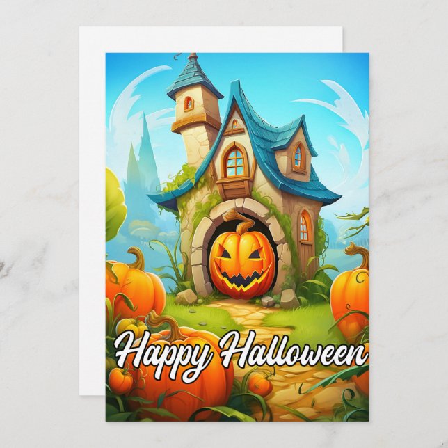 Cartes Pour Fêtes Annuelles Maison Hantée Festive | Bonne Halloween (Devant / Derrière)