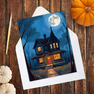 Cartes Pour Fêtes Annuelles Maison hantée Halloween Peint à la main
