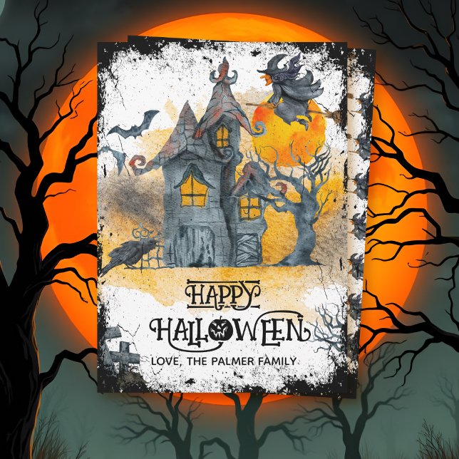 Cartes Pour Fêtes Annuelles Maison hantée Happy Halloween (Créateur téléchargé)