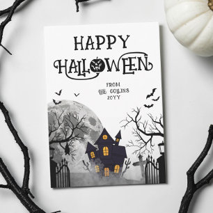 Cartes Pour Fêtes Annuelles Maison Hantée Noire Moderne Joyeux Halloween