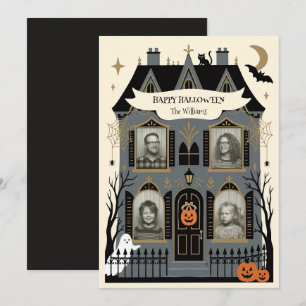 Cartes Pour Fêtes Annuelles Maison Hantée Photo de Famille Halloween 