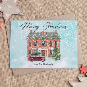 Cartes Pour Fêtes Annuelles Maison mignonne et Noël enneigé en appartement