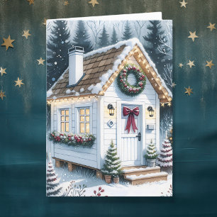 Cartes Pour Fêtes Annuelles Maison miniature blanche festive Noël