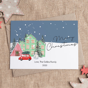 Cartes Pour Fêtes Annuelles Maison moderne et Noël plat neigeux