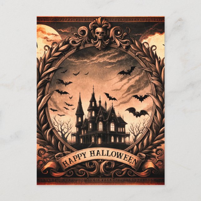 Cartes Pour Fêtes Annuelles Maison victorienne hantée Gothique Happy Halloween (Devant)