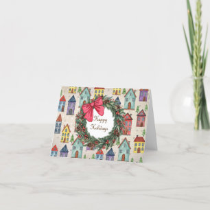 Cartes Pour Fêtes Annuelles Maisonnette Mignonne Art Populaire Fantaisiste de