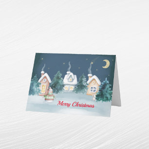 Cartes Pour Fêtes Annuelles Maisons de bonhomme de neige de Noël Lapin Arbres