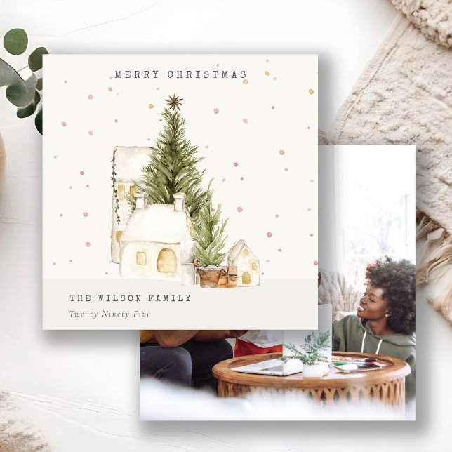 Cartes Pour Fêtes Annuelles Maisons de Neige Blanche Photo voeux Noël (Créateur téléchargé)