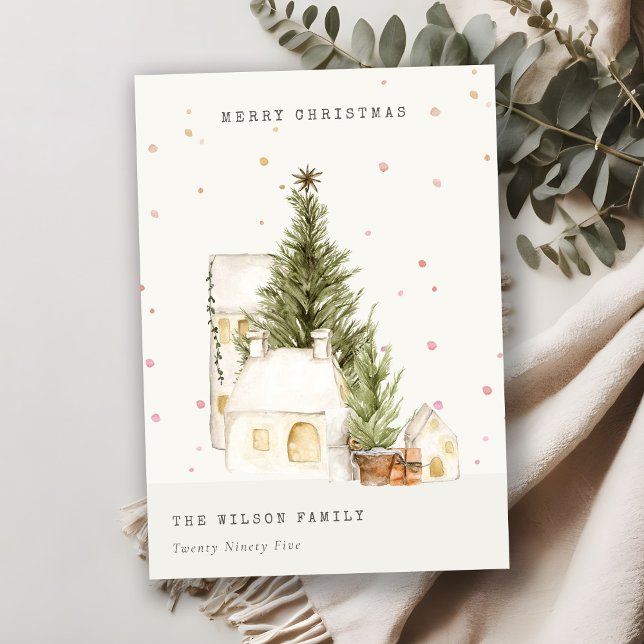 Cartes Pour Fêtes Annuelles Maisons de neige blanches Joyeux voeux de Noël (Créateur téléchargé)