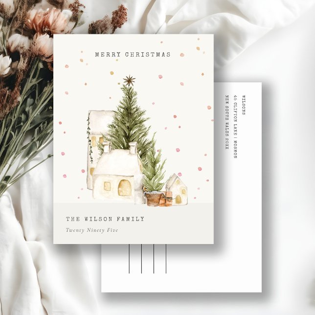 Cartes Pour Fêtes Annuelles Maisons de neige blanches Joyeux voeux de Noël (Créateur téléchargé)