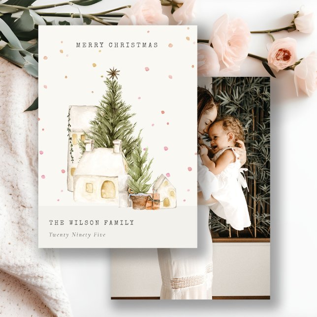 Cartes Pour Fêtes Annuelles Maisons de neige blanches Photo Vœux de Noël (Créateur téléchargé)