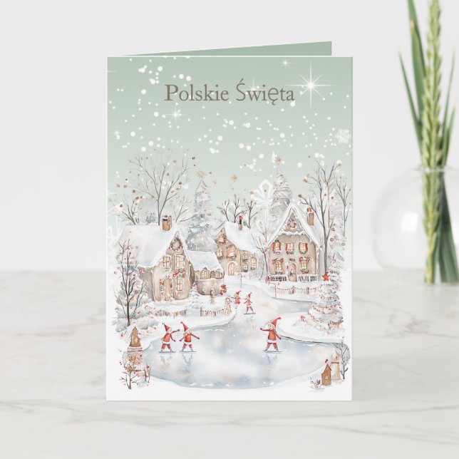 Cartes Pour Fêtes Annuelles Maisons de neige de Noël polonaises (Devant)