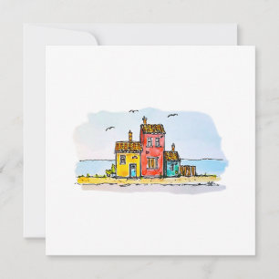 Cartes Pour Fêtes Annuelles Maisons En Toit D'Argile En Bord De Mer
