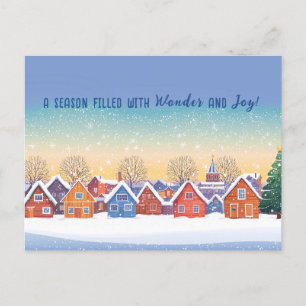 Cartes Pour Fêtes Annuelles Maisons enneigées mignonnes Paysage hivernal Noël