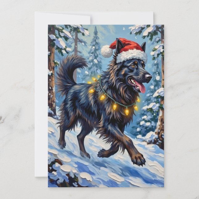 Cartes Pour Fêtes Annuelles Majestic Belgian Shepherd Snow Forest Christmas (Devant)