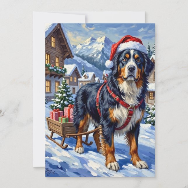Cartes Pour Fêtes Annuelles Majestic Bernese Mountain Dog Alpine Christmas (Devant)