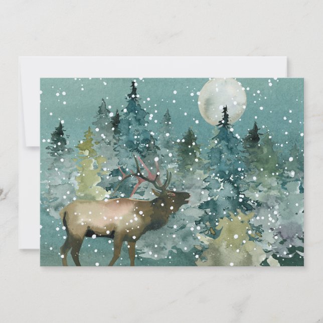 Cartes Pour Fêtes Annuelles Majestic Elk Forest Pleine lune Chute de neige (Devant)