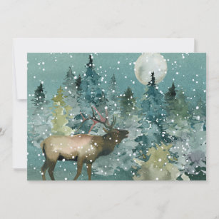 Cartes Pour Fêtes Annuelles Majestic Elk Forest Pleine lune Chute de neige