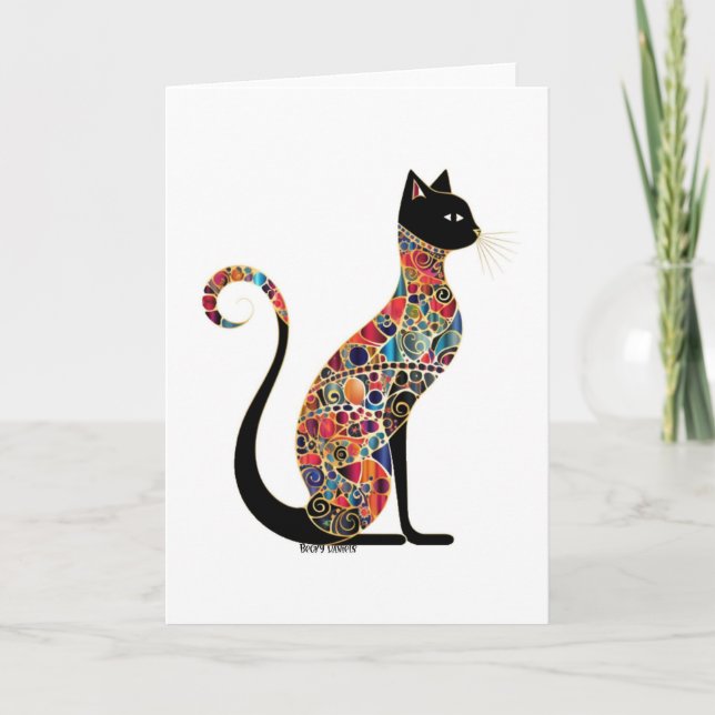 Cartes Pour Fêtes Annuelles Majestic Mosaic Feline Cat Lady Card (Devant)