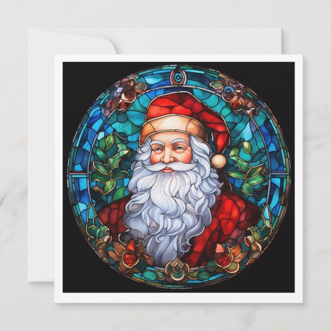 Cartes Pour Fêtes Annuelles MAKOM1000- Stained Glass Santa (Devant)