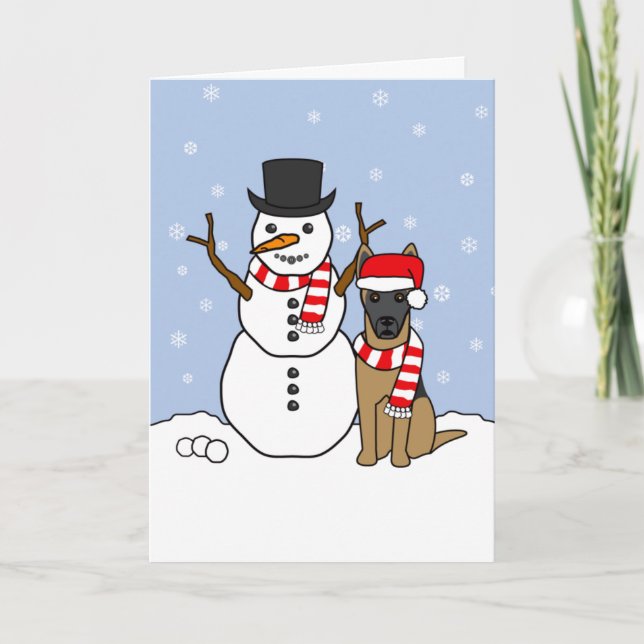 Cartes Pour Fêtes Annuelles Malinois et Snowman belges (Devant)