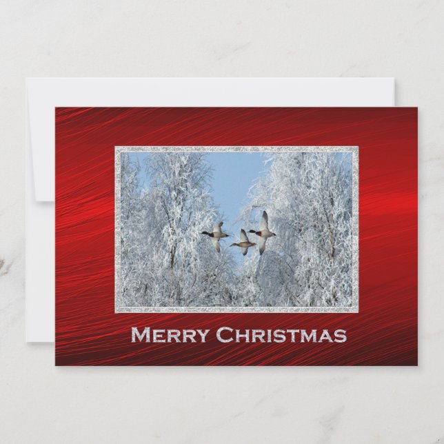 Cartes Pour Fêtes Annuelles Mallard Ducks Flying Snow Photo Christmas Flat (Devant)