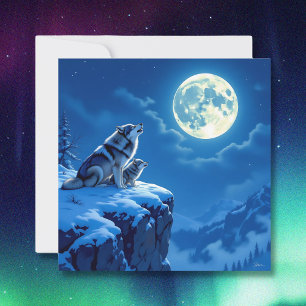 Cartes Pour Fêtes Annuelles Mama Wolf et son petit hurler à la lune