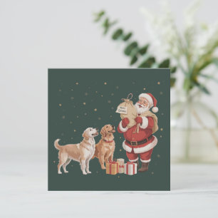Cartes Pour Fêtes Annuelles Maman chien Retriever doré Santa Noël vintage