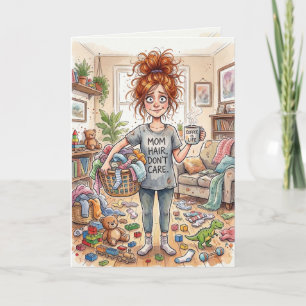 Cartes Pour Fêtes Annuelles Maman drôle qui s'identifie épuisée maison en déso
