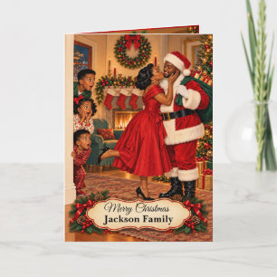 Cartes Pour Fêtes Annuelles Maman embrassant le Père Noël