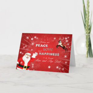 Cartes Pour Fêtes Annuelles Maman et step papa, Père Noël et un Reindeer
