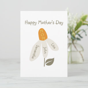 Cartes Pour Fêtes Annuelles Maman Fleur Rétro, Noms des enfants, mère, Pétales