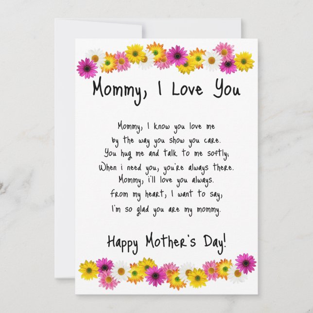 Cartes Pour Fêtes Annuelles Maman, je t'aime (Devant)