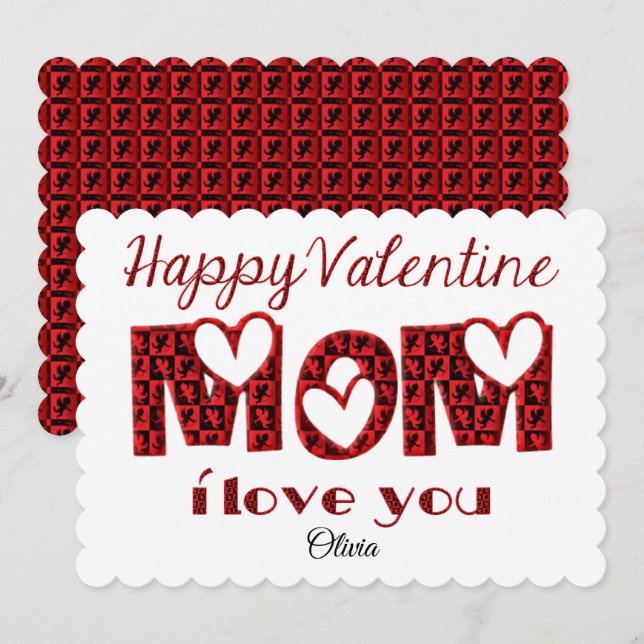Cartes Pour Fêtes Annuelles Maman Je T'Aime Mignonne Typographie Cupide Valent (Devant / Derrière)