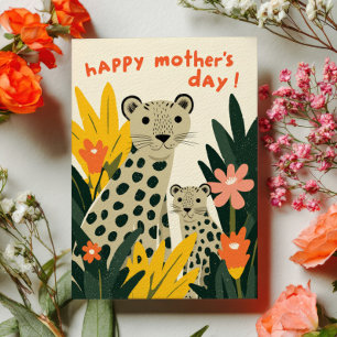 Cartes Pour Fêtes Annuelles Maman Léopard et son Petit Fleuris Bonne Fête des
