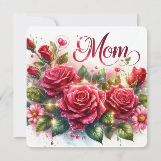 Cartes Pour Fêtes Annuelles Maman mouille les roses rouges (Devant)