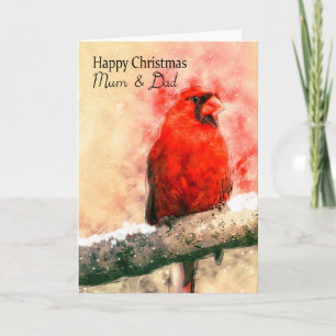 Cartes Pour Fêtes Annuelles Maman & Papa, aquarelle Oiseau cardinal de Noël su