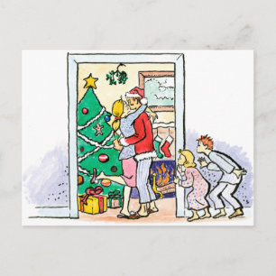 Cartes Pour Fêtes Annuelles Maman rétro embrasser le Père Noël