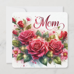 Cartes Pour Fêtes Annuelles Maman Roses Rouges Étincelantes