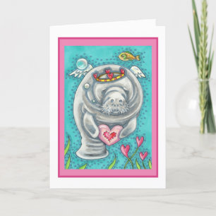 CARTES POUR FÊTES ANNUELLES MANATEZ CUPID, BULLES & COEURS COLORÉ VALENTINE