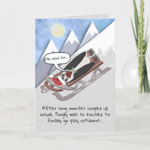 Cartes Pour Fêtes Annuelles Manchot drôle sur luge Personnalisé