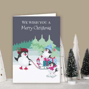 Cartes Pour Fêtes Annuelles Manchots mignons dans la forêt enneigée Joyeux Noë