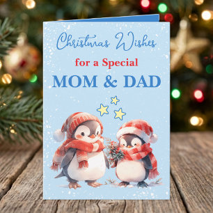 Cartes Pour Fêtes Annuelles Manchots spéciaux maman et papa bleu Noël